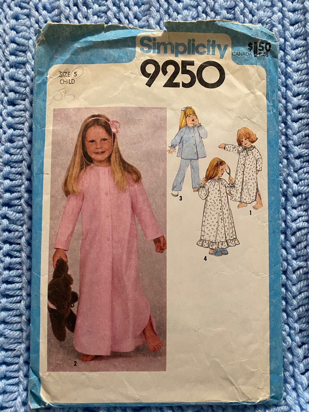 Simplicity Sewing pattern 9250 kids nightgown pajamas
